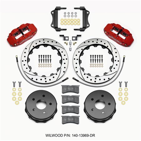 Wilwood Narrow Superlite 4R Rear Kit 12.88in Drilled Red 2007-up Jeep JK w/Lines