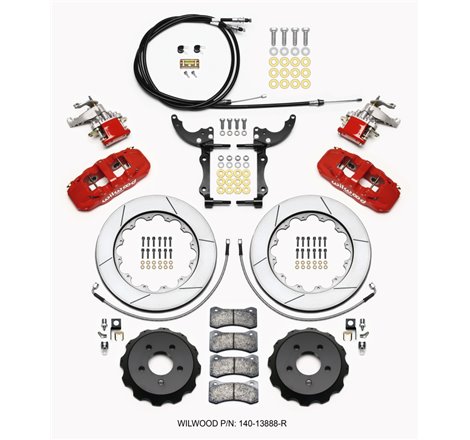 Wilwood AERO4 / MC4 Rear Kit 14.00 Red 2015-Up Mustang w/Lines & Cables