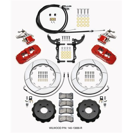 Wilwood AERO4 / MC4 Rear Kit 14.00 Red 2015-Up Mustang w/Lines & Cables