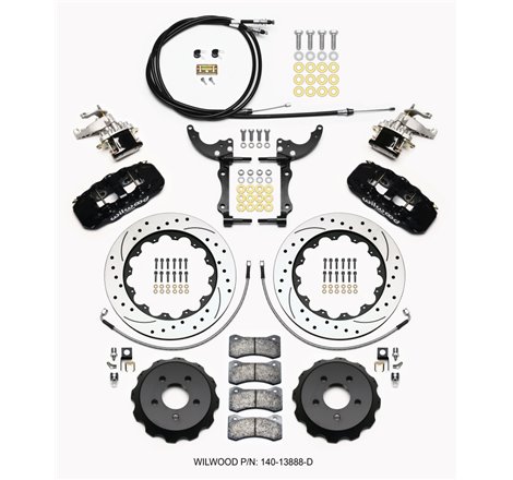 Wilwood AERO4 / MC4 Rear Kit 14.00 Drilled 2015-Up Mustang w/Lines & Cables