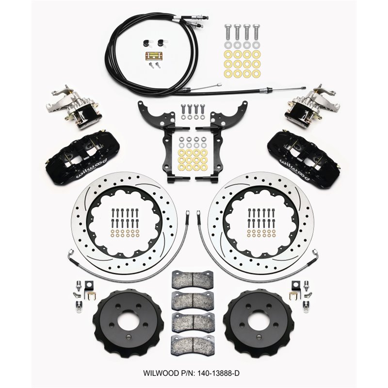 Wilwood AERO4 / MC4 Rear Kit 14.00 Drilled 2015-Up Mustang w/Lines & Cables