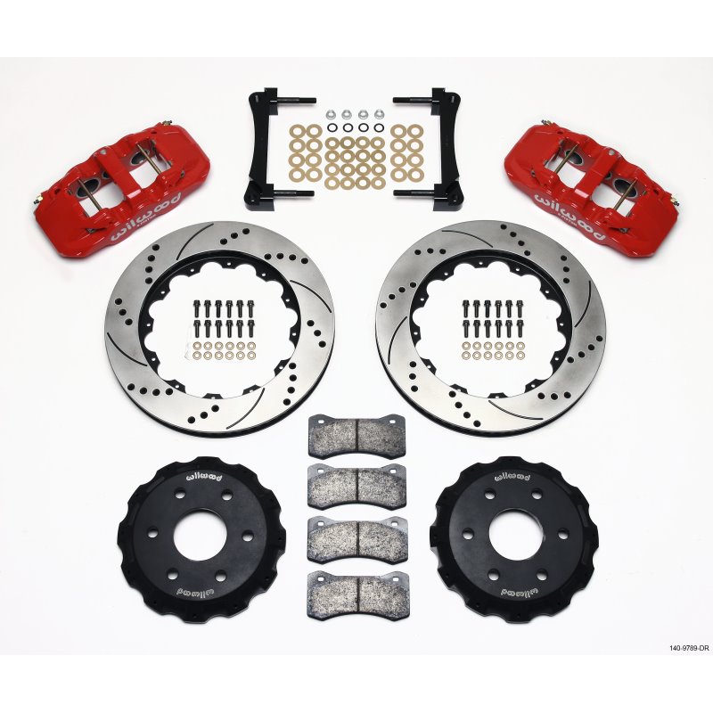 Wilwood AERO6 Front Truck Kit 14.25in Drill Red 1999-2014 GM Truck/SUV 1500