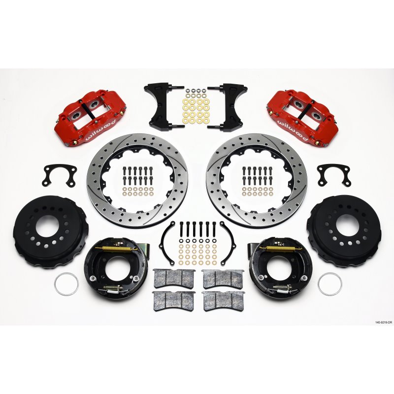 Wilwood Narrow Superlite 4R Rear P-Brk Kit 12.88in Drill Red Big Ford New Style 2.50in Offset