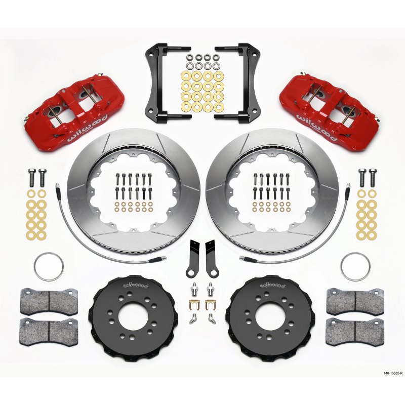 Wilwood AERO6 Front Hat Kit 14.00 Red 2005-2014 Mustang w/ BMR Suspn. w/Lines