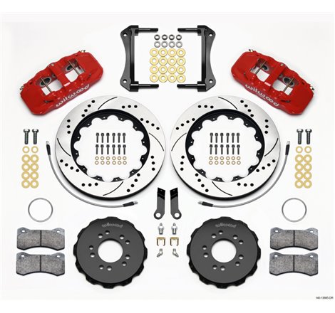 Wilwood AERO6 Front Hat Kit 14.00 Drilled Red 2005-2014 Mustang w/ BMR Suspn. w/Lines