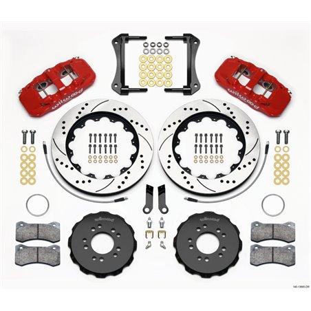 Wilwood AERO6 Front Hat Kit 14.00 Drilled Red 2005-2014 Mustang w/ BMR Suspn. w/Lines