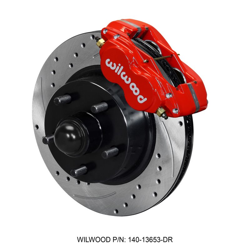 Wilwood Forged Dynalite-M Front Kit 11.30in 1 PC Rotor&Hub Drill-Red 60-68 Ford / Mercury Full Size