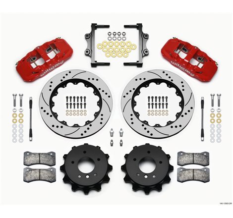 Wilwood AERO4 Rear Kit 14.00 Drilled Red 2007-2011 BMW E90 Series w/Lines