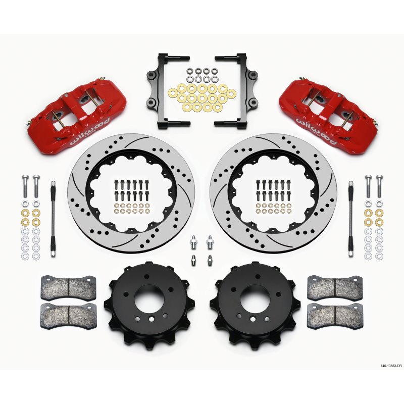 Wilwood AERO4 Rear Kit 14.00 Drilled Red 2007-2011 BMW E90 Series w/Lines