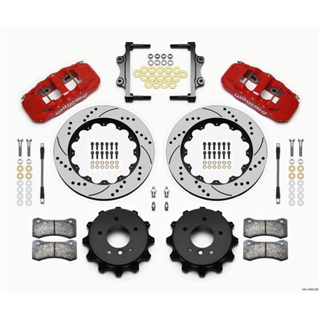 Wilwood AERO4 Rear Kit 14.00 Drilled Red 2007-2011 BMW E90 Series w/Lines