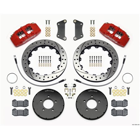 Wilwood Dynapro 6 Front Hat Kit 12.88in Drilled Red 2005-Up Mazda 3 w/ Lines