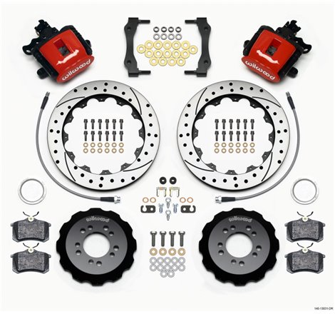 Wilwood Combination Parking Brake Rear Kit 12.88in Drilled Red 2013-Up Ford Focus ST w/ Lines