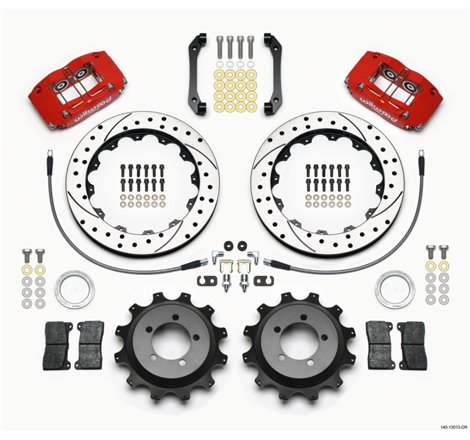 Wilwood Dynapro Radial Rear Kit 12.88in Drilled Red 2006-2007 Subaru WRX w/Lines