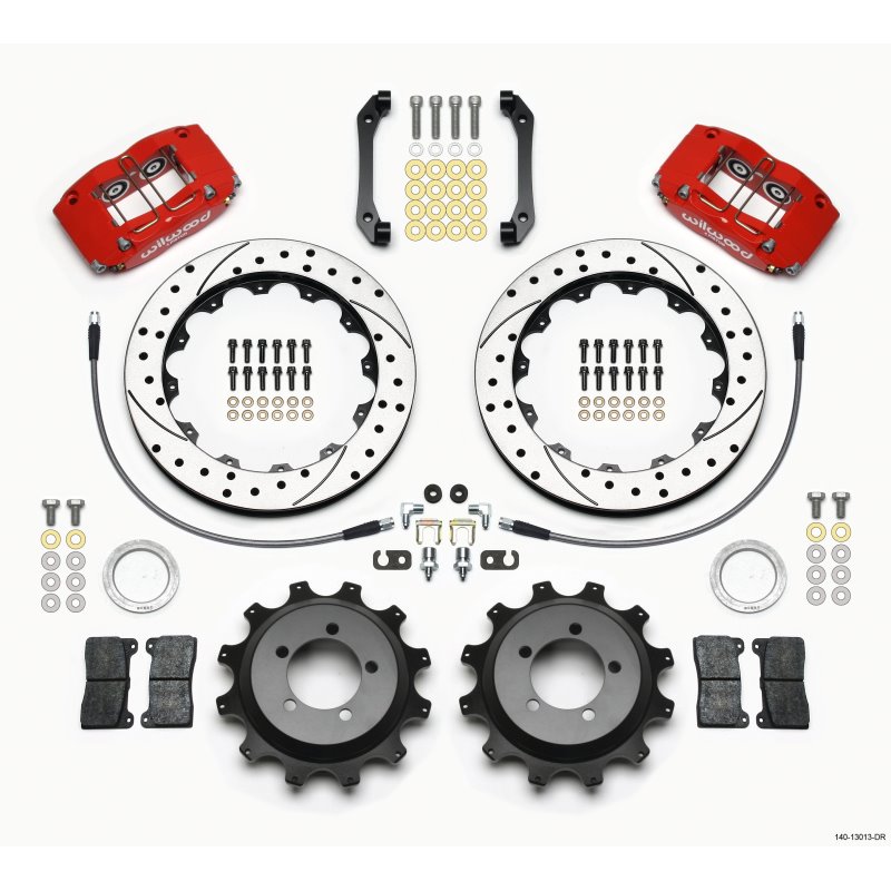 Wilwood Dynapro Radial Rear Kit 12.88in Drilled Red 2006-2007 Subaru WRX w/Lines