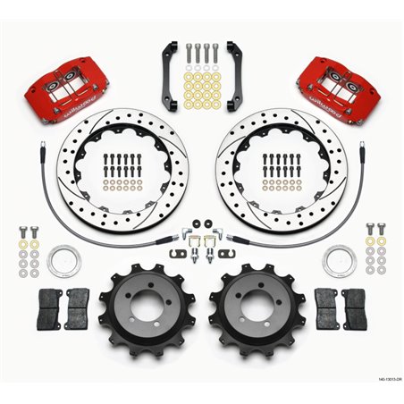 Wilwood Dynapro Radial Rear Kit 12.88in Drilled Red 2006-2007 Subaru WRX w/Lines