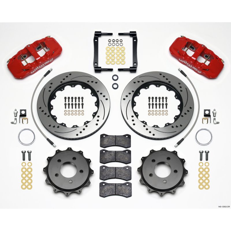 Wilwood AERO4 Rear Kit 14.25in Drilled Red 2008-2009 Pontaic G8 w/Lines