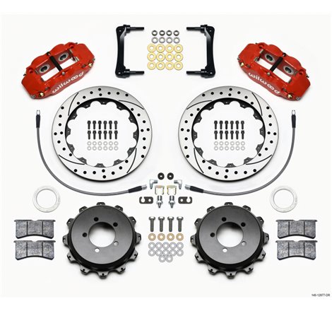 Wilwood Narrow Superlite 4R Rear Kit 12.88in Drilled Red 2008-2012 Subaru WRX w/Lines