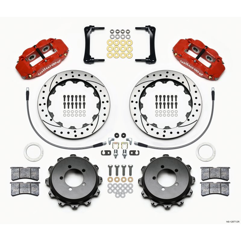 Wilwood Narrow Superlite 4R Rear Kit 12.88in Drilled Red 2008-2012 Subaru WRX w/Lines