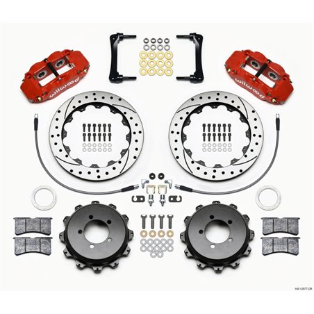 Wilwood Narrow Superlite 4R Rear Kit 12.88in Drilled Red 2008-2012 Subaru WRX w/Lines