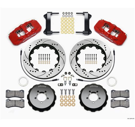 Wilwood AERO6 Front Hat Kit 14.00 Drilled Red 1999-2012 Subaru WRX w/Lines