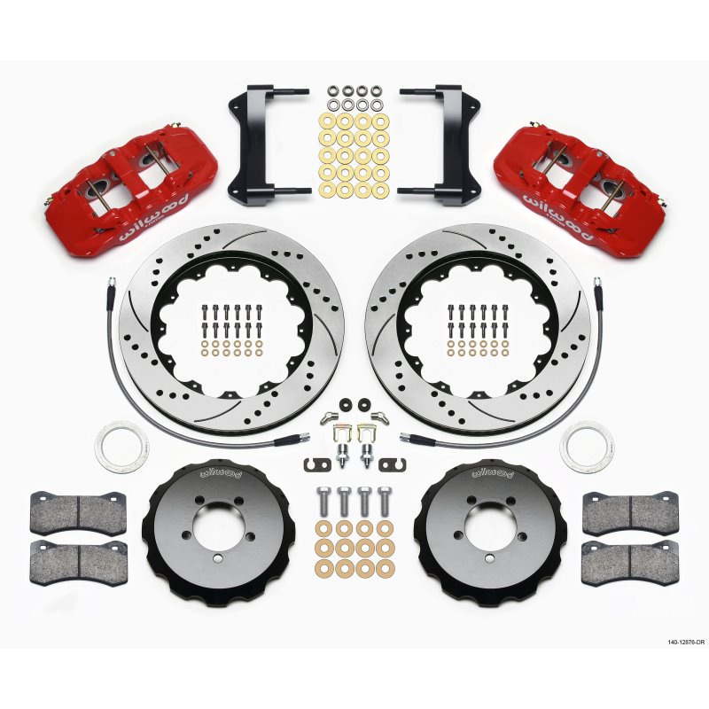 Wilwood AERO6 Front Hat Kit 14.00 Drilled Red 1999-2012 Subaru WRX w/Lines