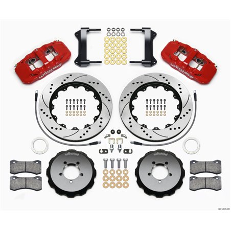 Wilwood AERO6 Front Hat Kit 14.00 Drilled Red 1999-2012 Subaru WRX w/Lines