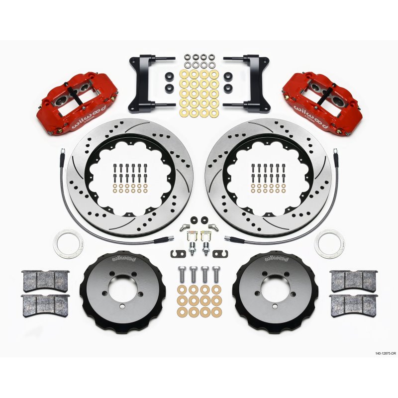 Wilwood Narrow Superlite 6R Front Hat Kit 14.00in Drilled Red 1999-2012 Subaru WRX w/Lines