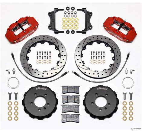 Wilwood Narrow Superlite 6R Front Hat Kit 12.88in Drill Red 06-12 Volkswagen GTI w/ Lines