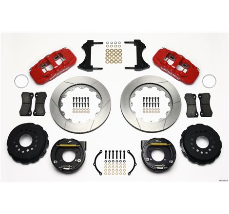 Wilwood AERO4 Rear P-Brake Kit 14.00in Red Ford 8.8 w/2.5in Offset-5 Lug