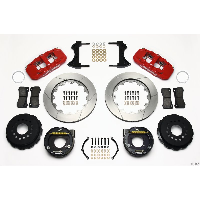 Wilwood AERO4 Rear P-Brake Kit 14.00in Red Ford 8.8 w/2.5in Offset-5 Lug