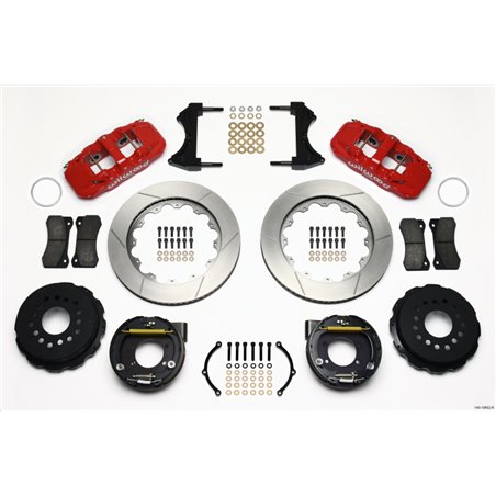 Wilwood AERO4 Rear P-Brake Kit 14.00in Red Ford 8.8 w/2.5in Offset-5 Lug