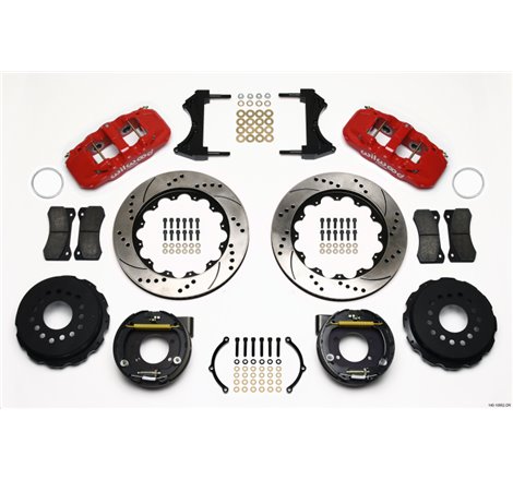 Wilwood AERO4 Rear P-Brake Kit 14.00in Drill Red Ford 8.8 w/2.5in Offset-5 Lug