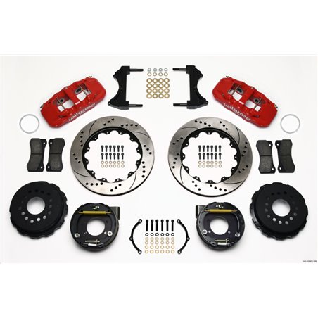 Wilwood AERO4 Rear P-Brake Kit 14.00in Drill Red Ford 8.8 w/2.5in Offset-5 Lug