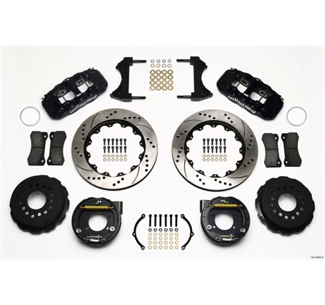 Wilwood AERO4 Rear P-Brake Kit 14.00in Drilled Ford 8.8 w/2.5in Offset-5 Lug