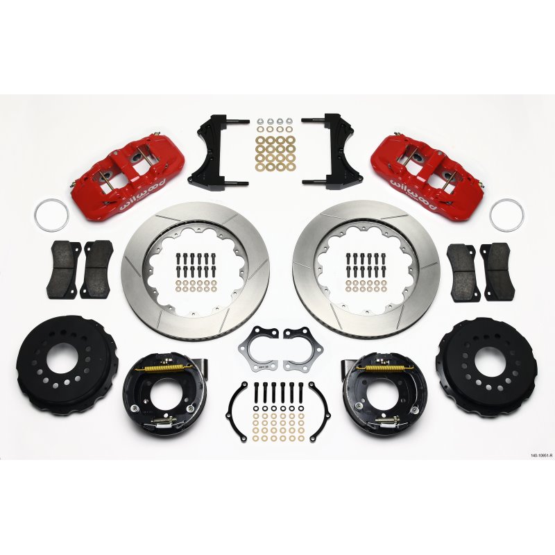 Wilwood AERO4 Rear P-Brake Kit 14.00in Red Mopar/Dana 2.36in Off w/Snap Ring Brng