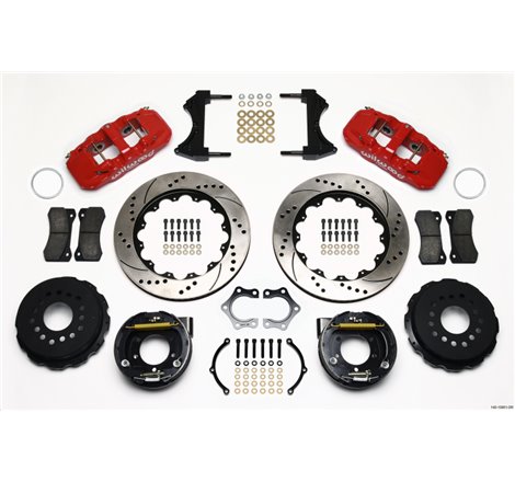 Wilwood AERO4 Rear P-Brake Kit 14.00in Drill Red Mopar/Dana 2.36in Off w/Snap Ring Brng