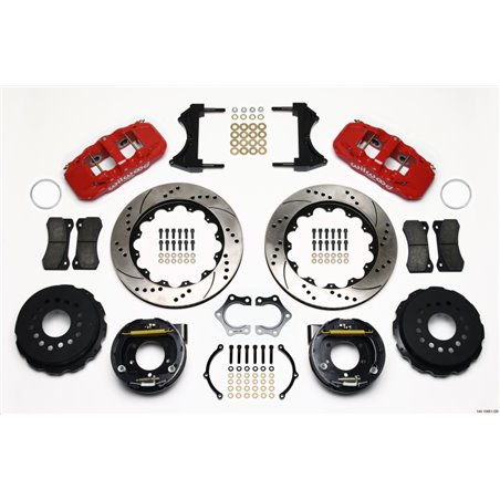 Wilwood AERO4 Rear P-Brake Kit 14.00in Drill Red Mopar/Dana 2.36in Off w/Snap Ring Brng