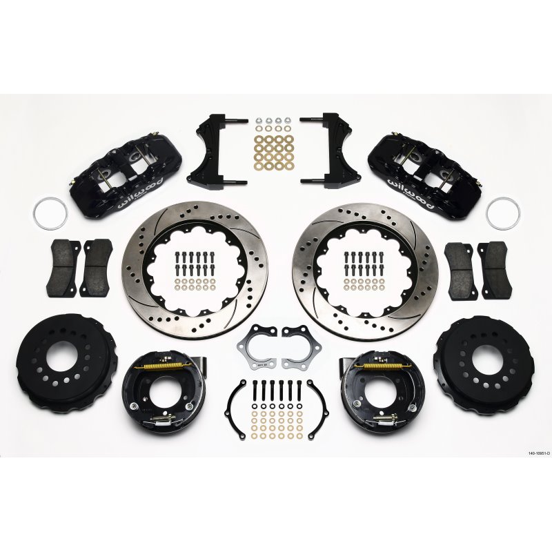 Wilwood AERO4 Rear P-Brake Kit 14.00in Drilled Mopar/Dana 2.36in Off w/Snap Ring Brng