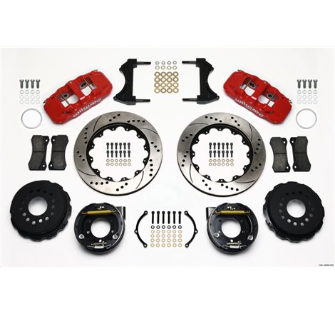 Wilwood AERO4 Rear P-Brake Kit 14.00in Drill Red 2005-2014 Mustang