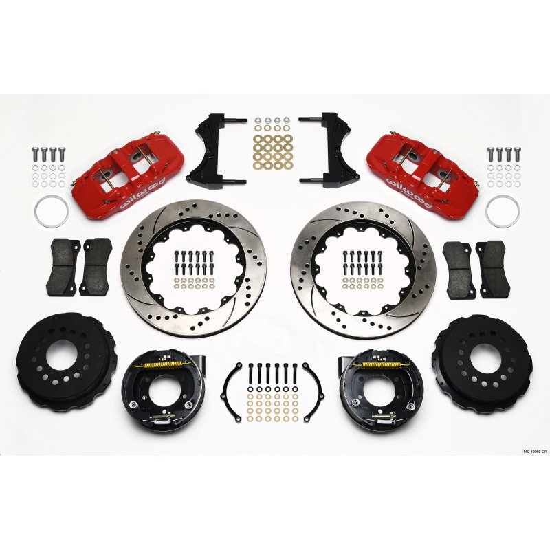 Wilwood AERO4 Rear P-Brake Kit 14.00in Drill Red 2005-2014 Mustang