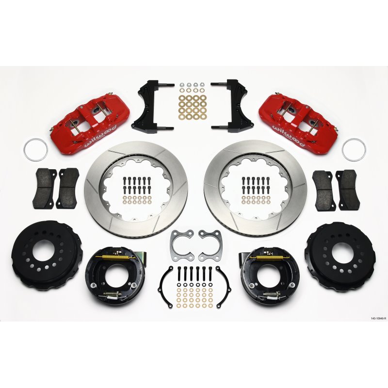 Wilwood AERO4 Rear P-Brake Kit 14.00in Red Small Ford 2.50in Offset