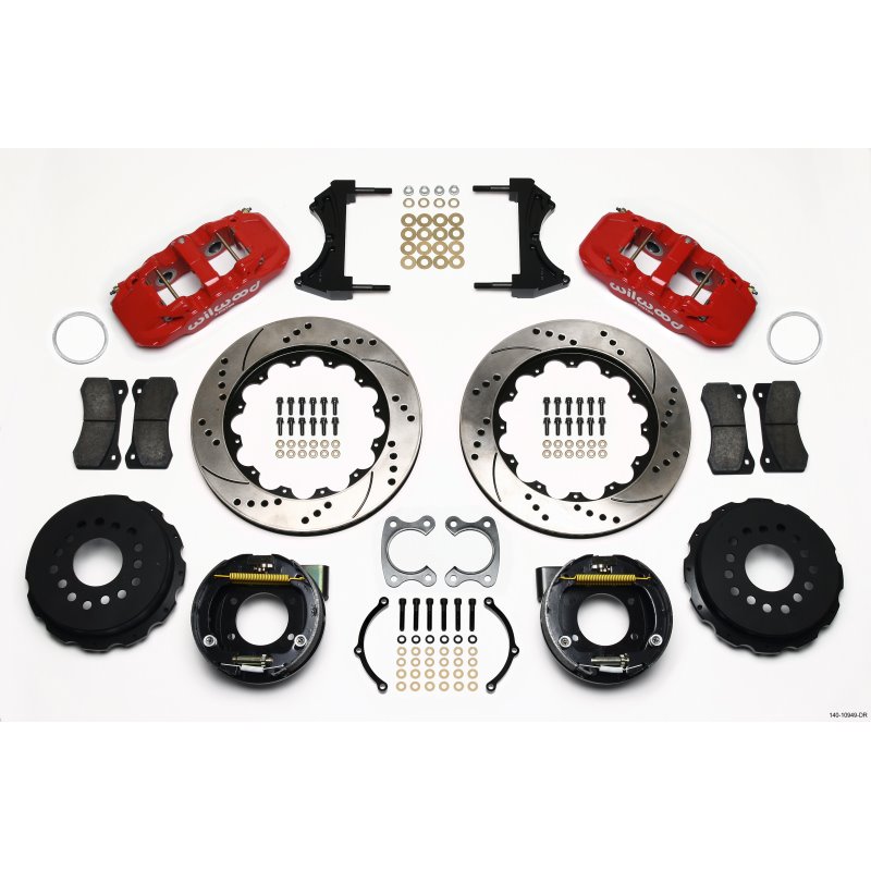 Wilwood AERO4 Rear P-Brake Kit 14.00in Drilled Red Small Ford 2.50in Offset