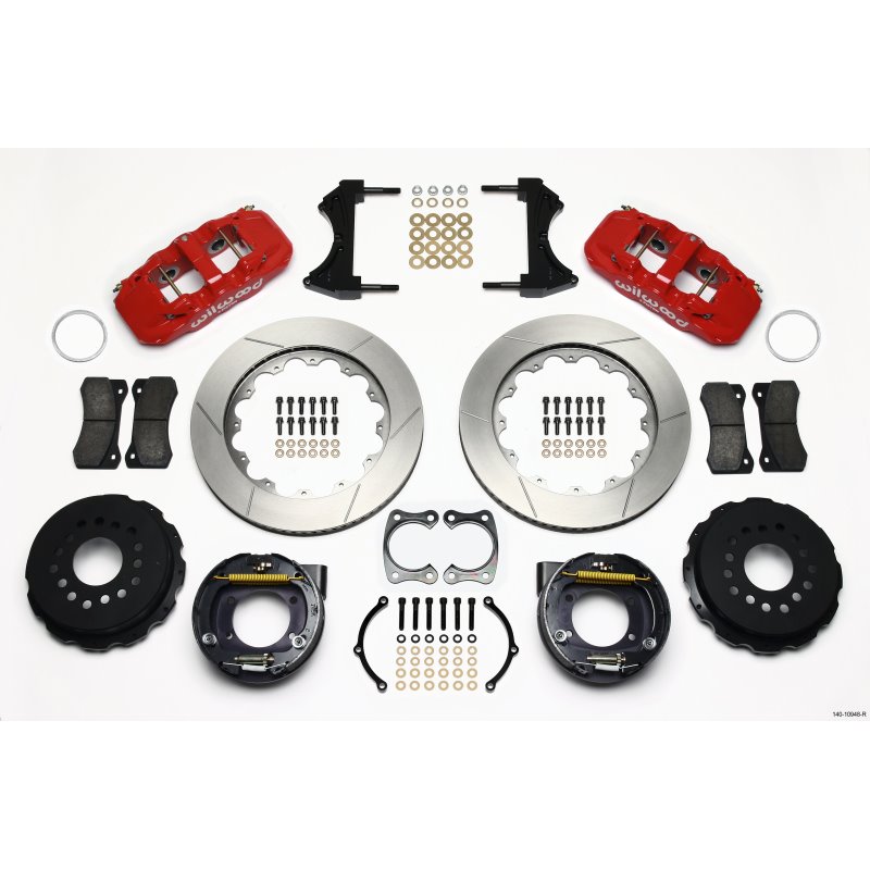 Wilwood AERO4 Rear P-Brake Kit 14.00in Red Big Ford New Style 2.50in Offset