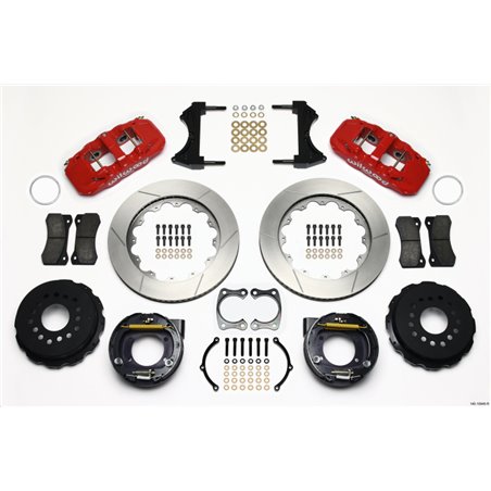 Wilwood AERO4 Rear P-Brake Kit 14.00in Red Big Ford New Style 2.50in Offset