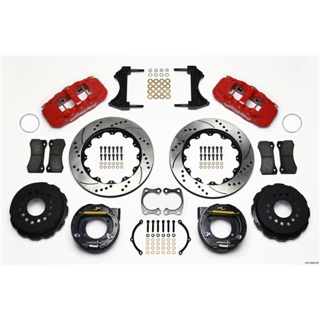 Wilwood AERO4 Rear P-Brake Kit 14.00in Drill Red Big Ford New Style 2.50in Offset