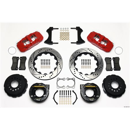 Wilwood AERO4 Rear P-Brake Kit 14.00in Drilled Red Big Ford Old Style 2.36in Offset