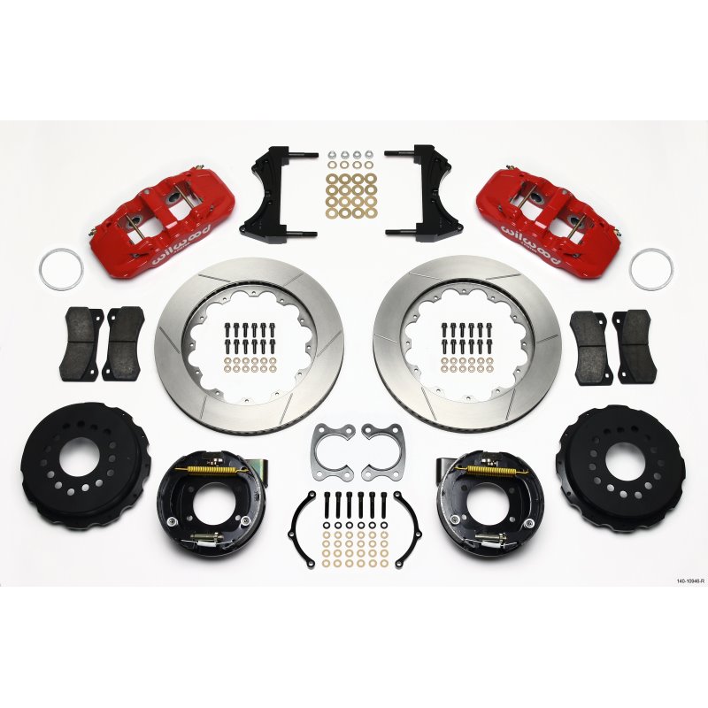 Wilwood AERO4 Rear P-Brake Kit 14.00in Red Small Ford 2.66in Offset