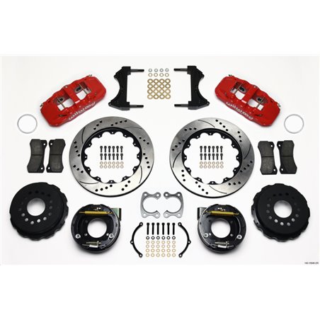 Wilwood AERO4 Rear P-Brake Kit 14.00in Drilled Red Small Ford 2.66in Offset