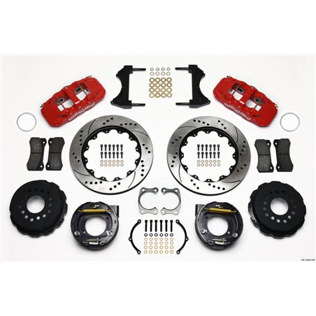 Wilwood AERO4 Rear P-Brake Kit 14.00in Drilled Red Big Ford New Style 2.36in Offset