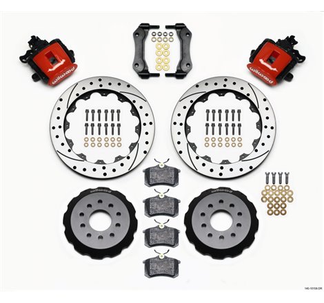 Wilwood Combination Parking Brake Rear Kit 12.88in Drilled Red Mustang 94-04